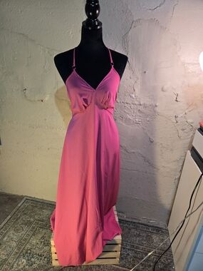 Pink Party Cocktail Dress Nylon Maxi Large Sleeveless
